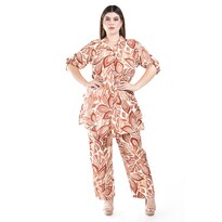 Conjunto Estampado de Hojas Roman Fashion Anaranjado