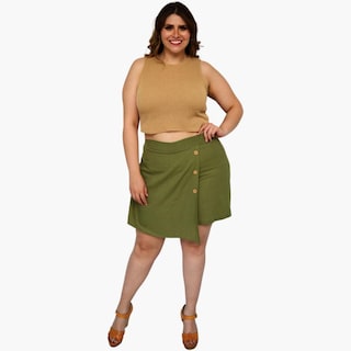 Foto 5 | Foto 5 | Short Falda Roman Fashion 2759 color Verde de Lino Tallas Extras