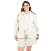 Set de Lino Camisa y Short Roman Fashion Tallas Extras Beige