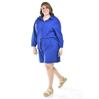 Foto 2 | Foto 2 | Set De Lino Camisa Y Short Roman Fashion /tallas Extras, 9103 (azul Rey) Azul