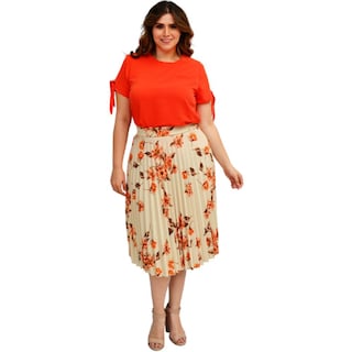 Foto 4 | Foto 4 | Falda Plisada Roman Fashion Talla Extra 715 Floreada color Beige