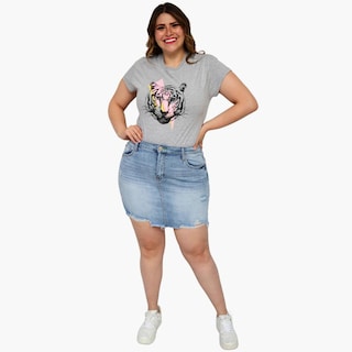 Foto 5 | Foto 5 | Falda de Mezclilla Deslavada Talla Extra F 6285 color Azul
