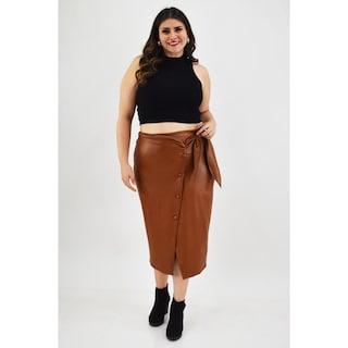 Foto 6 | Foto 6 | Falda Midi Efecto Piel Roman Fashion /tallas Extras, 3133 (camel) Cafe