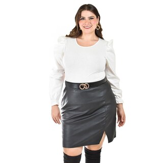 Foto 5 | Foto 5 | Falda de Piel Sintética Roman Fashion Tallas Extras 7057 Negro