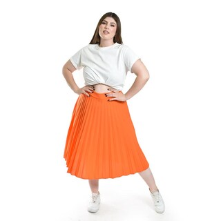 Foto 5 | Foto 5 | Falda Plisada Midi Roman Fashion/tallas Extras, 715 (naranja) Naranja