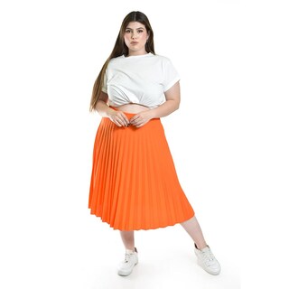 Foto 1 | Foto 1 | Falda Plisada Midi Roman Fashion/tallas Extras, 715 (naranja) Naranja