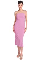 Vestido Devendi color Púrpura Strapless Midi Stretch