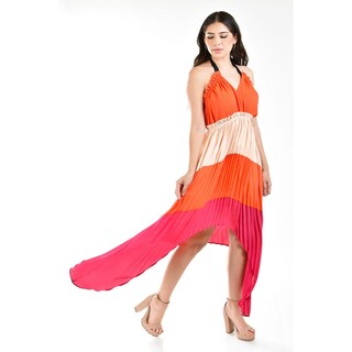 Foto 1 | Foto 1 | Vestido Asimétrico Plisado Roman Fashion /juvenil 1731 Naranja