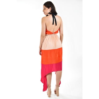 Foto 3 | Foto 3 | Vestido Asimétrico Plisado Roman Fashion /juvenil 1731 Naranja