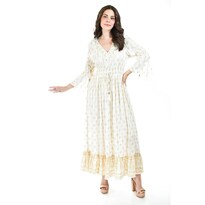Vestido Bohemio con Detalles Dorados Roman Fashion Juvenil Beige para Mujer