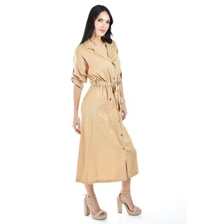Foto 2 | Foto 2 | Vestido Camisero de Lino Roman Fashion Juvenil 2391 Beige