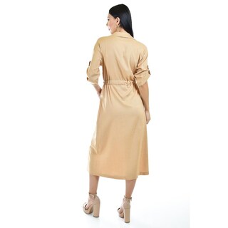 Foto 3 | Foto 3 | Vestido Camisero de Lino Roman Fashion Juvenil 2391 Beige