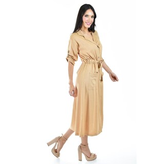 Foto 5 | Foto 5 | Vestido Camisero de Lino Roman Fashion Juvenil 2391 Beige