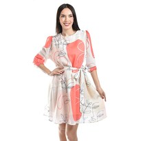 Vestido Abstracto Con Cinto Roman Fashion /juvenil, 3825 (durazno) Naranja Claro