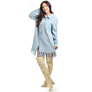 Foto 6 | Foto 6 | Vestido Camisero Con Flecos Roman Fashion /juvenil, 11822 (azul Claro) Azul