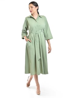 Foto 5 | Foto 5 | Vestido Camisero Con Cinto Roman Fashion /juvenil, 3827-p (verde Militar)
