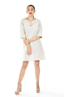 Foto 5 | Foto 5 | Vestido De Lino A Rayas Roman Fashion /juvenil, 4085 (líneas Beige)