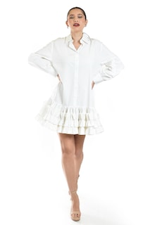 Foto 1 | Foto 1 | Vestido Camisero Con Olanes Roman Fashion /juvenil, 11787 (blanco)