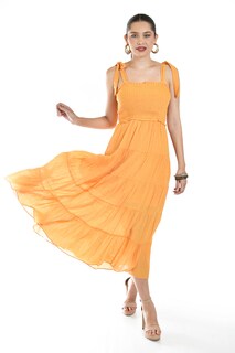 Foto 1 | Foto 1 | Vestido Midi Con Detalle Smock Roman Fashion /juvenil, 30105 (naranja)