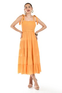 Foto 6 | Foto 6 | Vestido Midi Con Detalle Smock Roman Fashion /juvenil, 30105 (naranja)