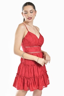 Foto 4 | Foto 4 | Vestido Con Encaje Y Volantes Roman Fashion/juvenil, 6261 (rojo)