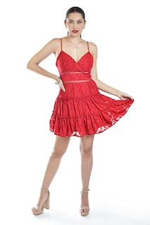 Foto 6 | Foto 6 | Vestido Con Encaje Y Volantes Roman Fashion/juvenil, 6261 (rojo)