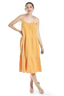 Foto 5 | Foto 5 | Vestido Midi Con Tirantes Ajustables Roman Fashion /juvenil, 30085 (mostaza)