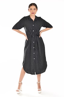 Foto 5 | Foto 5 | Vestido Camisero Con Moño Roman Fashion /juvenil, 4341 (negro Lineas)