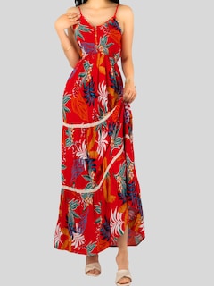 Foto 7 | Foto 7 | Vestido Maxi Casual Mujer Largo Ves-1017 Rojo Cómodo De Tirantes