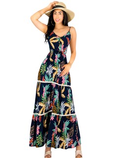 Foto 1 | Foto 1 | Vestido Maxi Casual Mujer Largo Ves-1017 Marino Cómodo De Tirantes