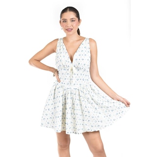 Foto 1 | Foto 1 | Vestido Bordado De Flores Roman Fashion /juvenil 5814 (blanco /flor Azul) Blanco