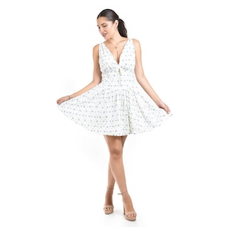 Foto 5 | Foto 5 | Vestido Bordado De Flores Roman Fashion /juvenil 5814 (blanco /flor Azul) Blanco