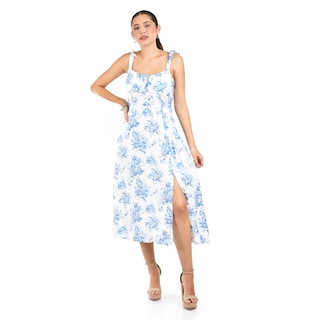 Foto 1 | Foto 1 | Vestido Midi Floral Roman Fashion /juvenil 4015 (blanco /flor Azul) Blanco