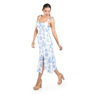 Foto 2 | Foto 2 | Vestido Midi Floral Roman Fashion /juvenil 4015 (blanco /flor Azul) Blanco
