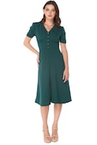 Vestido Devendi color Verde Midi Con Botones