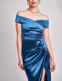 Foto 3 | Foto 3 | Vestido Devendi Color Azul Formal Hombros Caídos