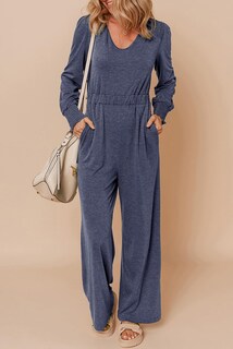 Foto 2 | Foto 2 | Mono Dokotoo De Manga Larga Con Cuello En V Elegante Para Mujer, Azul Marino - Venta Internacional.