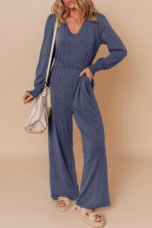 Foto 4 | Foto 4 | Mono Dokotoo De Manga Larga Con Cuello En V Para Mujer, Color Azul Marino - Venta Internacional.