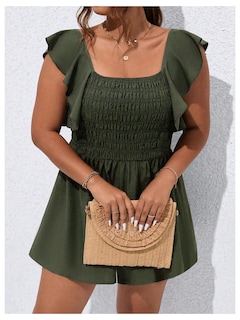Foto 3 | Foto 3 | Rompers Soly Hux Para Mujer, Talla Grande, Manga Con Volantes, Color Verde Militar - Venta Internacional.