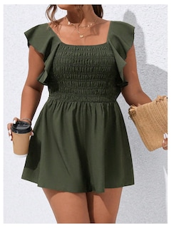 Foto 4 | Foto 4 | Rompers Soly Hux Para Mujer, Talla Grande, Manga Con Volantes, Color Verde Militar - Venta Internacional.