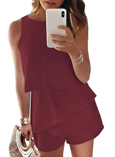 Foto 1 | Foto 1 | Romper Dokotoo, De Chifón Rojo Con Hombros Descubiertos, Moda Para Mujer 2024 - Venta Internacional.