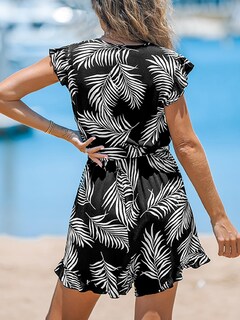 Foto 2 | Foto 2 | Romper Cupshe Tropical Con Mangas Onduladas, Cuello En V, Pierna Ancha, Talla Xs - Venta Internacional.