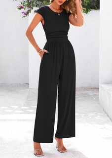 Foto 4 | Foto 4 | Mono Prettygarden Para Verano, Acanalado, Manga Corta, Pernera Ancha, Negro - Venta Internacional.