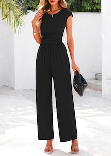 Foto 7 | Foto 7 | Mono Prettygarden Para Verano, Acanalado, Manga Corta, Pernera Ancha, Negro - Venta Internacional.
