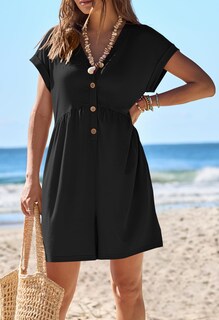 Foto 4 | Foto 4 | Mono Merokeety De Verano Con Manga Corta Y Cuello En V Y Botones Para Mujer - Venta Internacional.