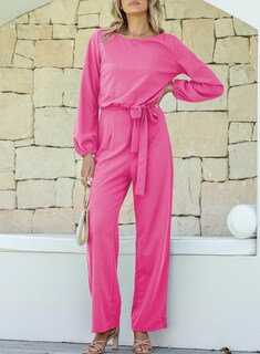 Foto 4 | Foto 4 | Mono Happy Sailed De Manga Larga Con Cinturón Y Pernera Ancha Rosa S - Venta Internacional.