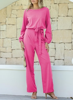 Foto 5 | Foto 5 | Mono Happy Sailed De Manga Larga Con Cinturón Y Pernera Ancha Rosa S - Venta Internacional.