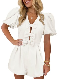 Foto 1 | Foto 1 | Romper Cicy Bell Para Mujer, Bonito Lazo En La Parte Delantera, Cuello En V, Manga Abullonada - Venta Internacional.