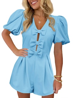 Foto 1 | Foto 1 | Romper Cicy Bell Para Mujer, Bonito Lazo En La Parte Delantera, Cuello En V, Manga Abullonada - Venta Internacional.
