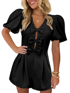 Foto 1 | Foto 1 | Romper Cicy Bell Para Mujer, Bonito Lazo En La Parte Delantera, Cuello En V, Manga Abullonada - Venta Internacional.